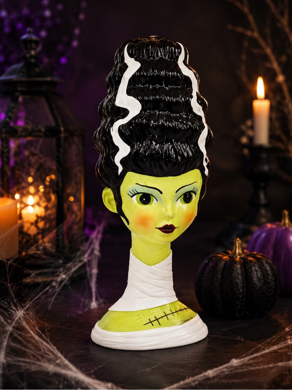 Green Bride of Frankenstein Bust Holiday Decor 14.5”